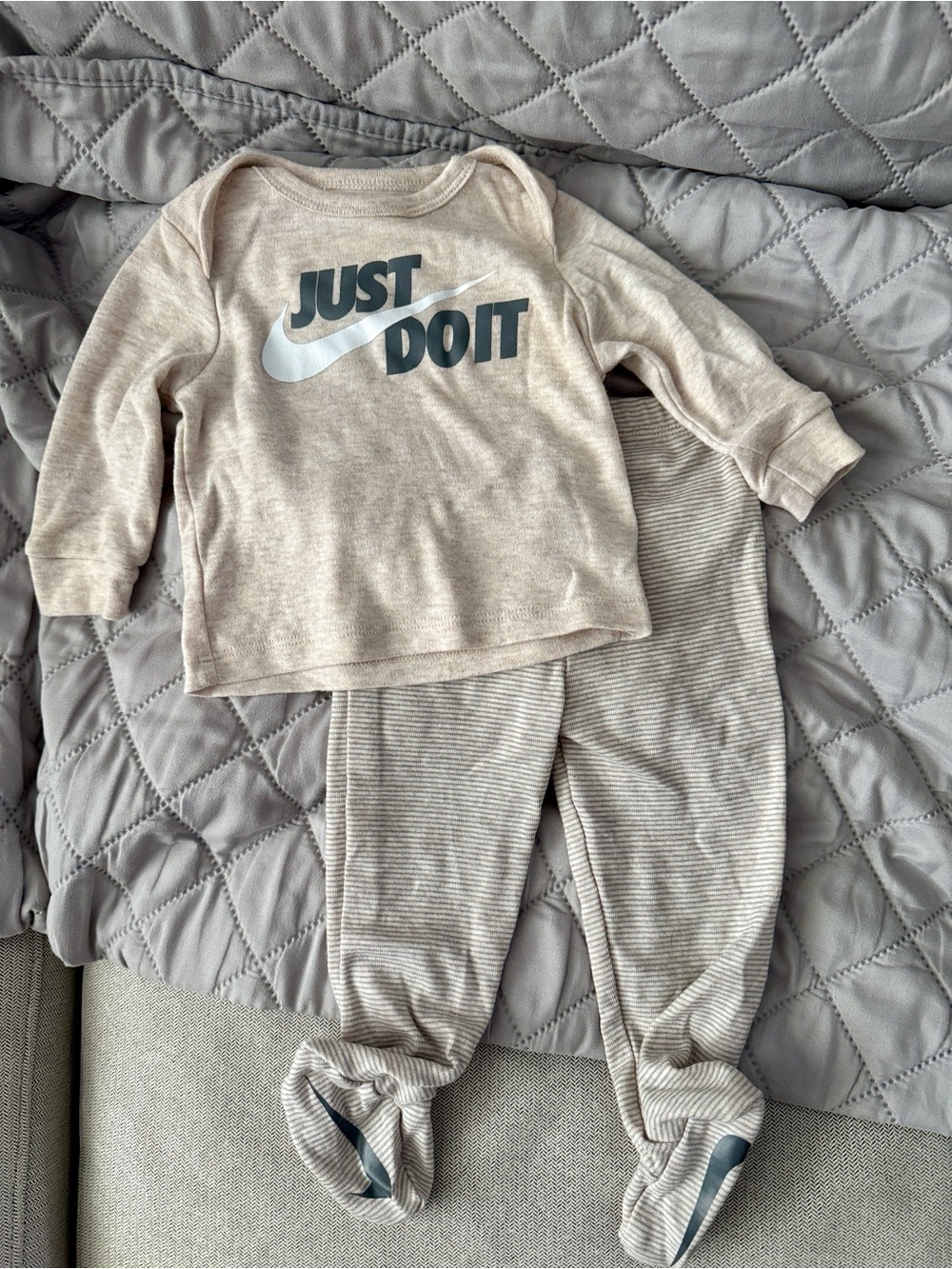 Nike Neutral Beige 'Just Do It' Baby Two-Piece Outfit - Picture 1 of 6